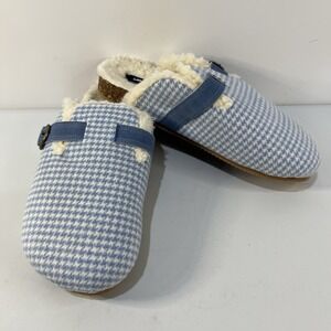 Lands End Cozy Sherpa Clog Slippers Womens Sz 10 Blue Gingham House Comfort